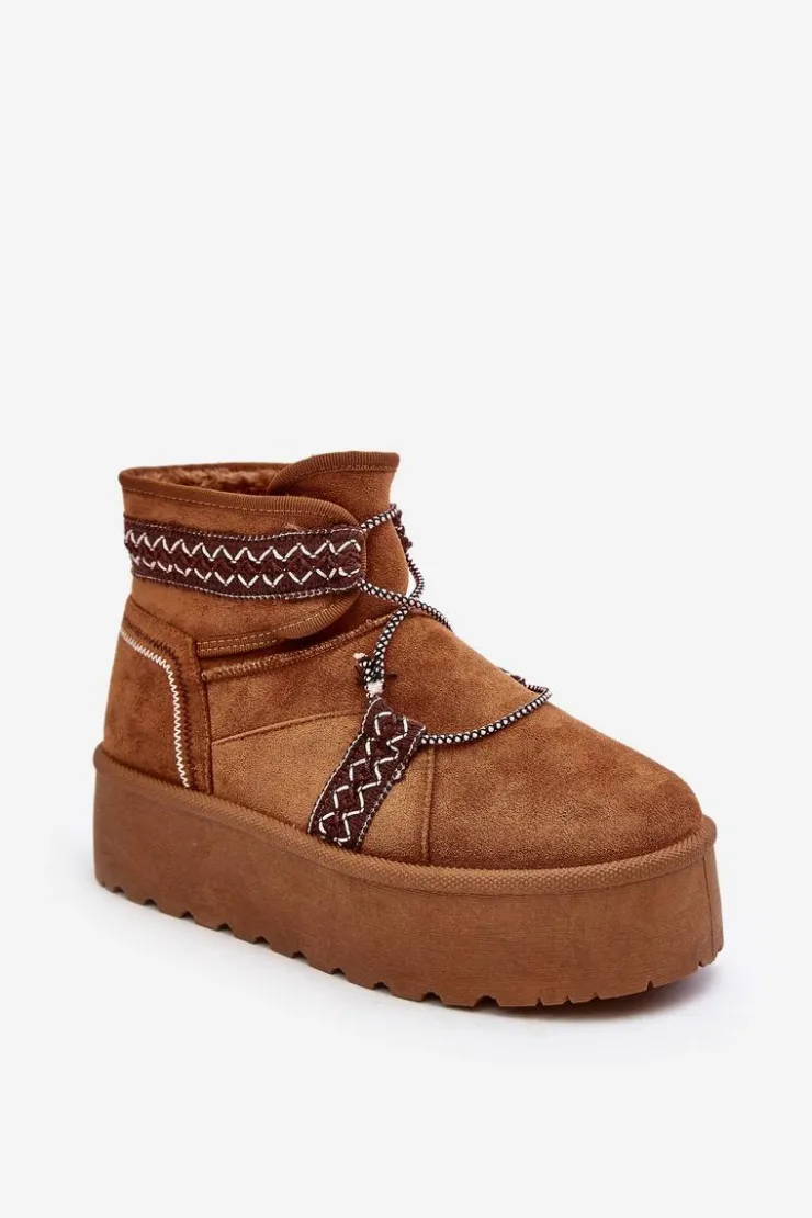 Damskie Boto Damskie Śniegowce Na Grubej Podeszwie Z Wiązaniem Camel Milson