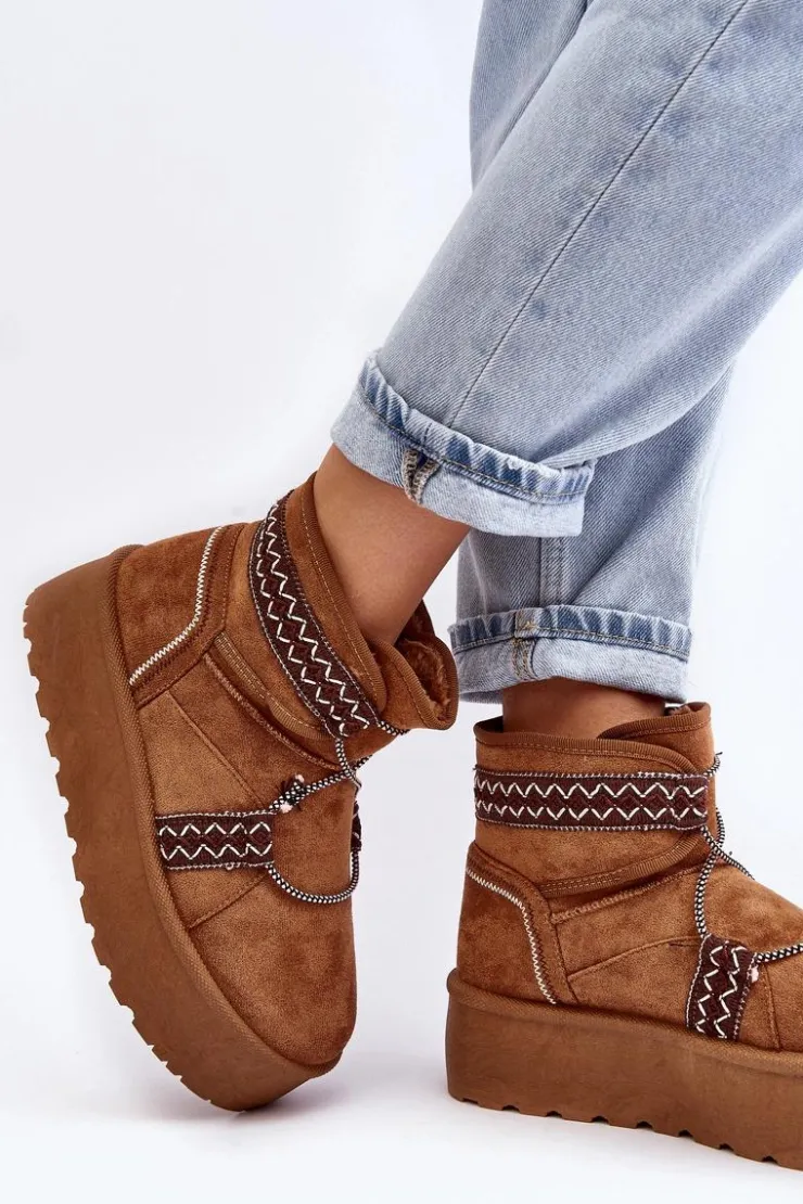 Damskie Boto Damskie Śniegowce Na Grubej Podeszwie Z Wiązaniem Camel Milson