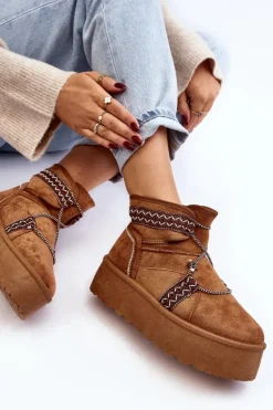 Damskie Boto Damskie Śniegowce Na Grubej Podeszwie Z Wiązaniem Camel Milson