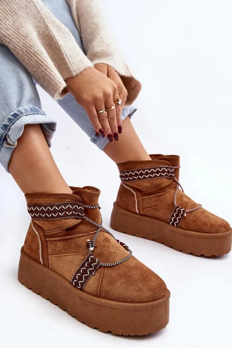 Damskie Boto Damskie Śniegowce Na Grubej Podeszwie Z Wiązaniem Camel Milson