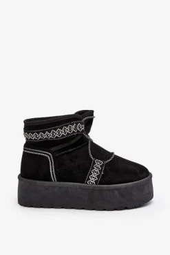 Outlet Boto Damskie Śniegowce Na Grubej Podeszwie Z Wiązaniem Czarne Milson