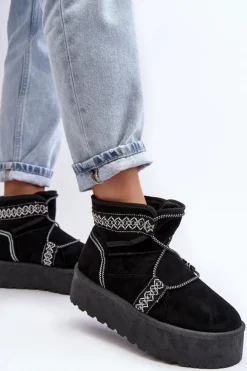 Outlet Boto Damskie Śniegowce Na Grubej Podeszwie Z Wiązaniem Czarne Milson