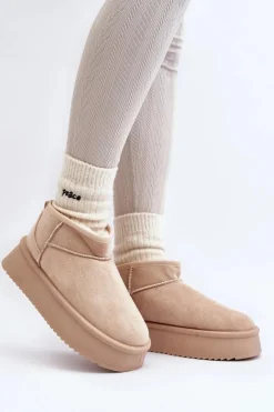 Damskie Boto Damskie Śniegowce Na Grubej Podeszwie Beżowe Caliksa