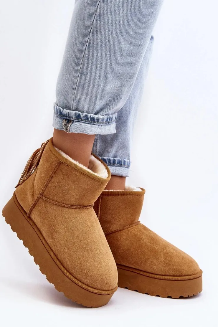 Damskie Boto Damskie Śniegowce Na Masywnej Platformie Z Frędzlami Camel Lirico