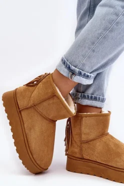 Damskie Boto Damskie Śniegowce Na Masywnej Platformie Z Frędzlami Camel Lirico