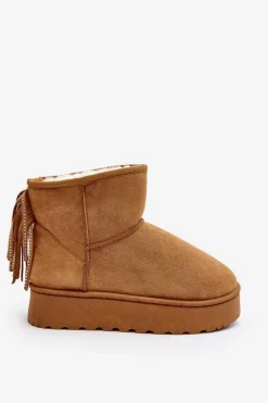 Damskie Boto Damskie Śniegowce Na Masywnej Platformie Z Frędzlami Camel Lirico