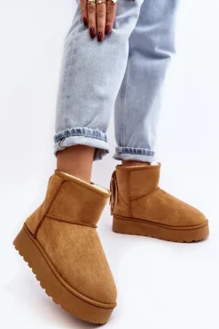 Damskie Boto Damskie Śniegowce Na Masywnej Platformie Z Frędzlami Camel Lirico