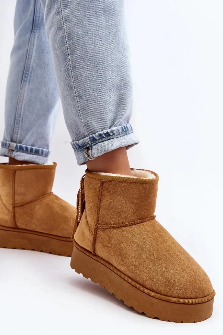 Damskie Boto Damskie Śniegowce Na Masywnej Platformie Z Frędzlami Camel Lirico