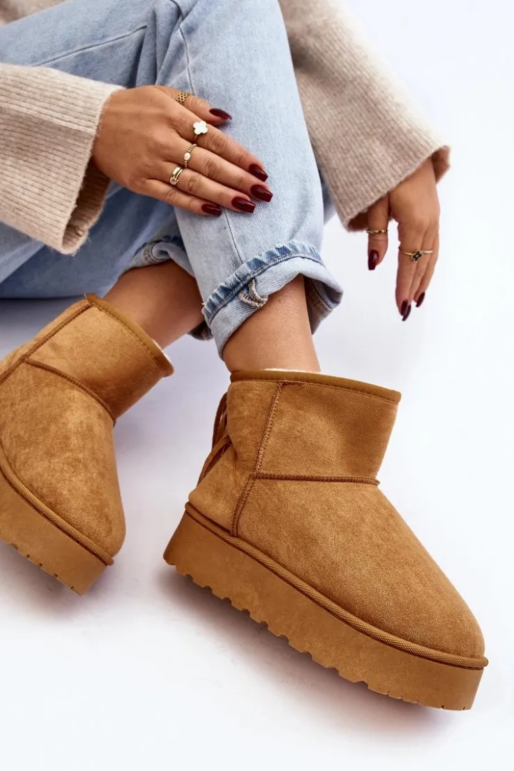 Damskie Boto Damskie Śniegowce Na Masywnej Platformie Z Frędzlami Camel Lirico