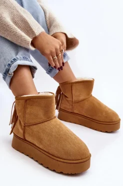 Damskie Boto Damskie Śniegowce Na Masywnej Platformie Z Frędzlami Camel Lirico