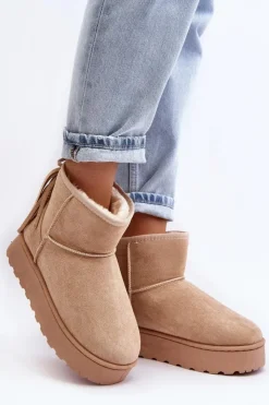 Outlet Boto Damskie Śniegowce Na Masywnej Platformie Z Frędzlami Beżowe Lirico