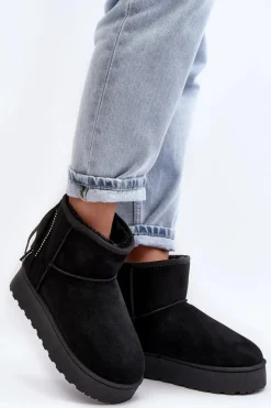 Boto Śniegowce Damskie*Damskie Śniegowce Na Masywnej Platformie Z Frędzlami Czarne Lirico