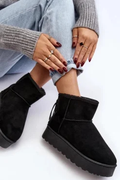 Boto Śniegowce Damskie*Damskie Śniegowce Na Masywnej Platformie Z Frędzlami Czarne Lirico