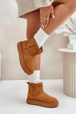 Damskie Evento Damskie Śniegowce Na Platformie Z Eko Zamszu Camel Atteria