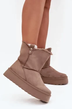 Damskie Boto Damskie Śniegowce Na Platformie Z Futerkiem Ciemnobeżowe Evelira