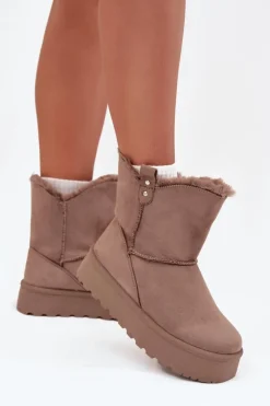 Damskie Boto Damskie Śniegowce Na Platformie Z Futerkiem Ciemnobeżowe Evelira