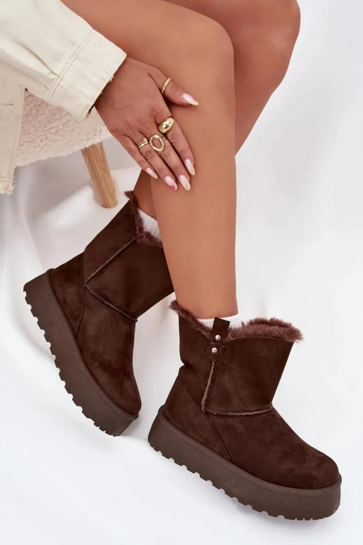 Damskie Boto Damskie Śniegowce Na Platformie Z Futerkiem Czekoladowe Evelira