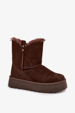 Damskie Boto Damskie Śniegowce Na Platformie Z Futerkiem Czekoladowe Evelira