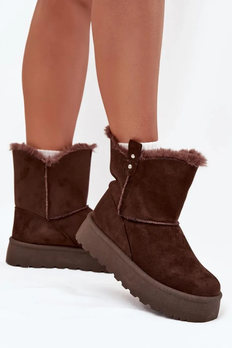 Damskie Boto Damskie Śniegowce Na Platformie Z Futerkiem Czekoladowe Evelira
