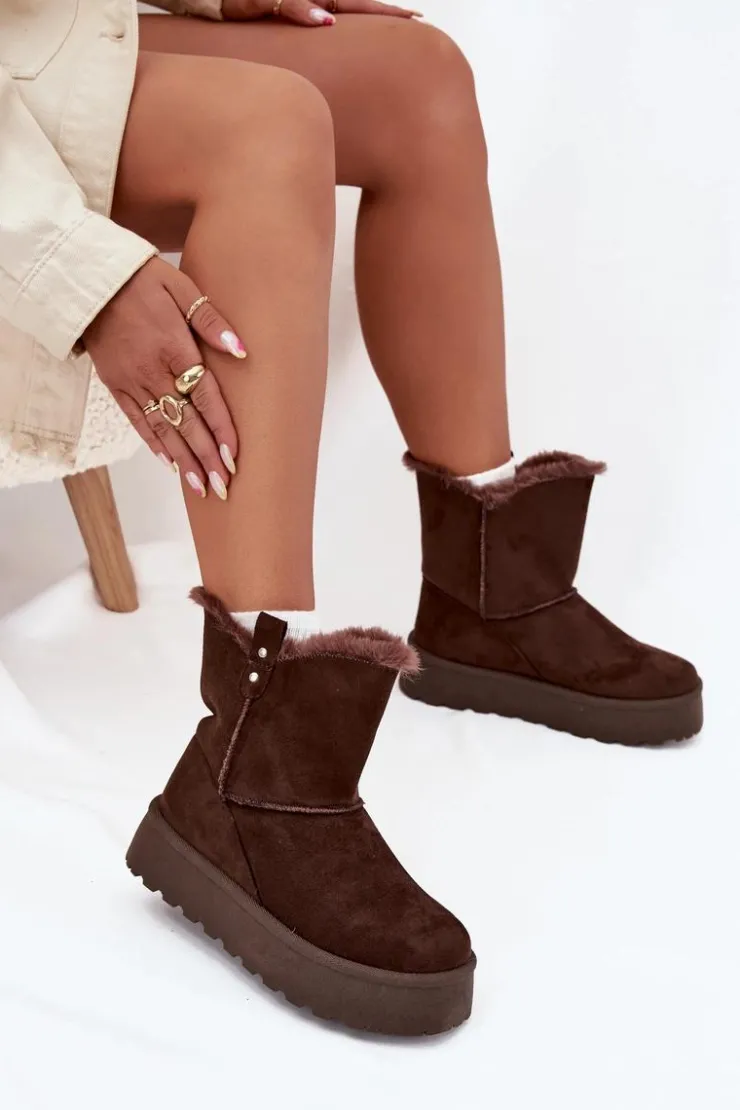 Damskie Boto Damskie Śniegowce Na Platformie Z Futerkiem Czekoladowe Evelira