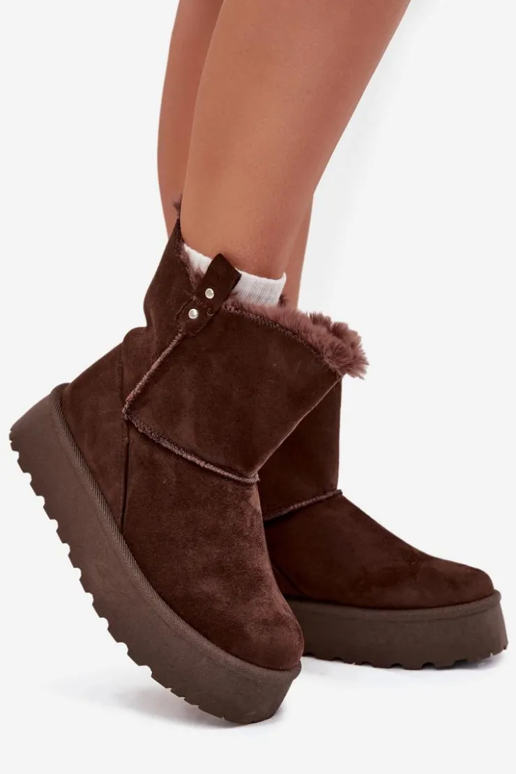 Damskie Boto Damskie Śniegowce Na Platformie Z Futerkiem Czekoladowe Evelira