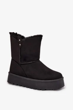 New Boto Damskie Śniegowce Na Platformie Z Futerkiem Czarne Evelira Czarny
