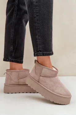 Damskie Boto Damskie Śniegowce Na Platformie Beżowe Ninala