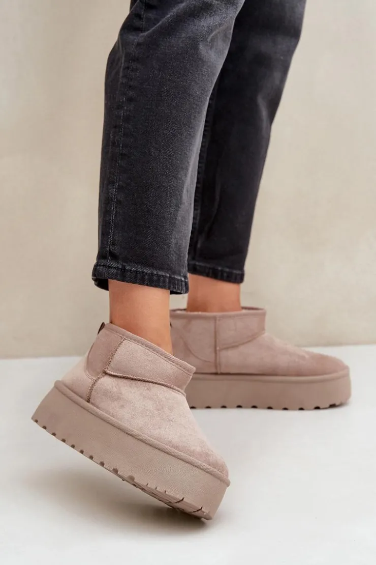 Damskie Boto Damskie Śniegowce Na Platformie Beżowe Ninala