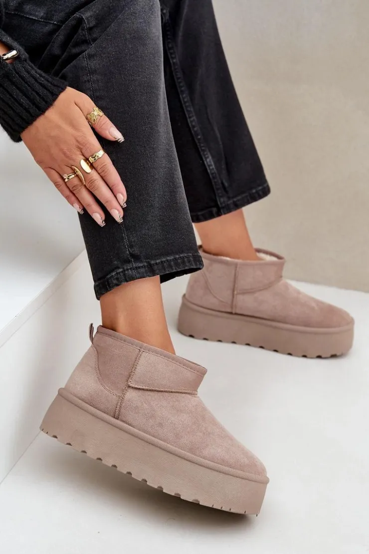 Damskie Boto Damskie Śniegowce Na Platformie Beżowe Ninala