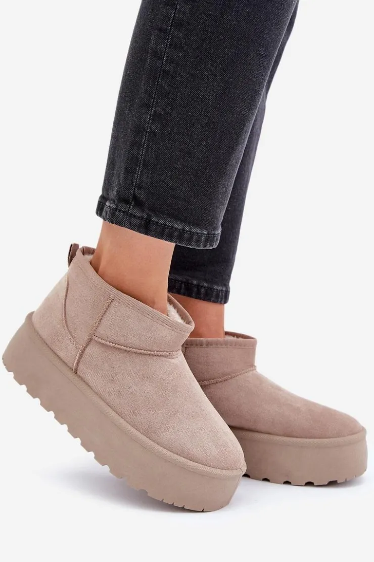 Damskie Boto Damskie Śniegowce Na Platformie Beżowe Ninala