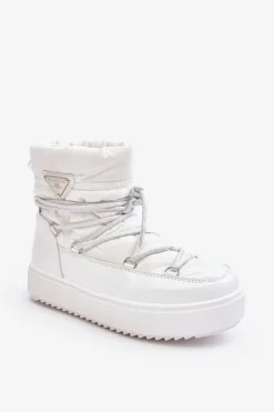 Clearance Boto Damskie Śniegowce Na Platformie Z Wiązaniem Białe Fleure Biały