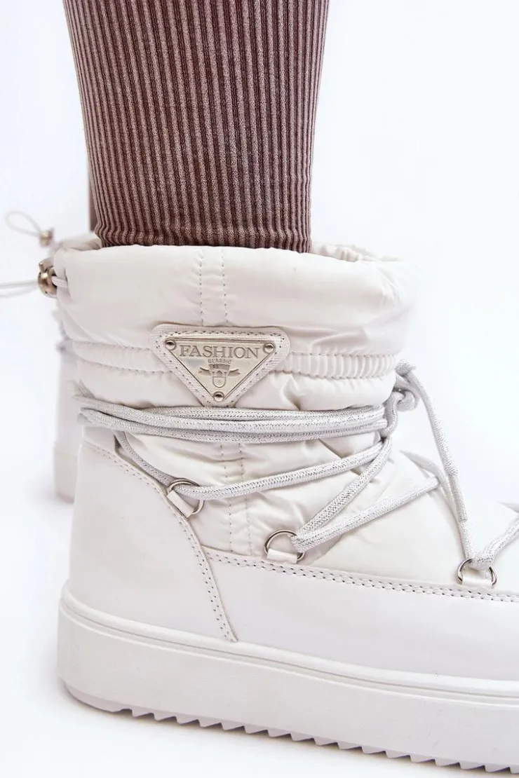 Clearance Boto Damskie Śniegowce Na Platformie Z Wiązaniem Białe Fleure Biały