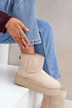 Damskie Boto Damskie Śniegowce Na Platformie Jasnobeżowe Leanara