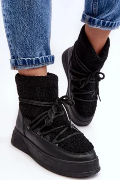 Boto Śniegowce Damskie*Damskie Śniegowce Na Platformie Czarne Ahatissa