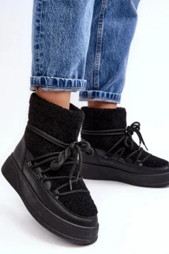 Boto Śniegowce Damskie*Damskie Śniegowce Na Platformie Czarne Ahatissa