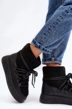 Boto Śniegowce Damskie*Damskie Śniegowce Na Platformie Czarne Ahatissa