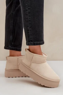 Boto Śniegowce Damskie*Damskie Śniegowce Na Platformie Jasnobeżowe Ninala