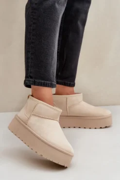 Boto Śniegowce Damskie*Damskie Śniegowce Na Platformie Jasnobeżowe Ninala