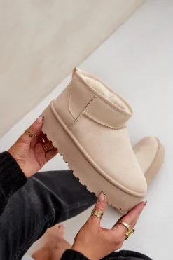 Boto Śniegowce Damskie*Damskie Śniegowce Na Platformie Jasnobeżowe Ninala