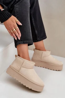 Boto Śniegowce Damskie*Damskie Śniegowce Na Platformie Jasnobeżowe Ninala