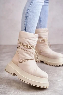 Boto Śniegowce Damskie*Damskie Śniegowce Na Platformie Beżowe Lilou