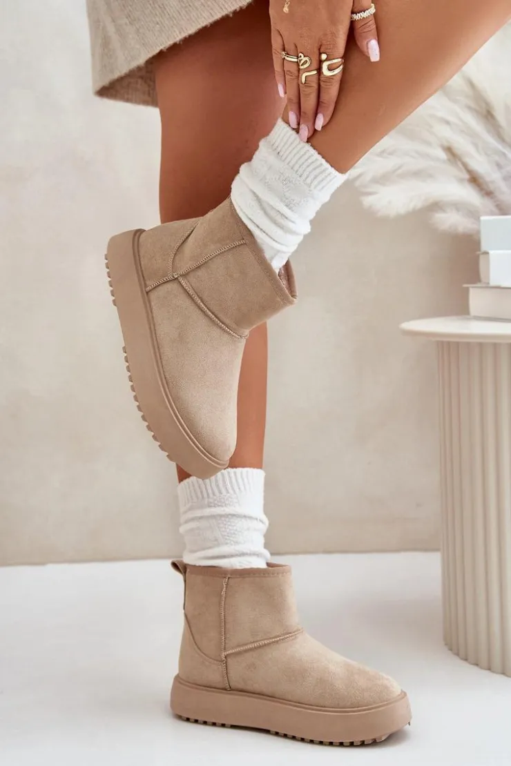 Evento Śniegowce Damskie*Damskie Śniegowce Na Platformie Z Eko Zamszu Beżowe Atteria