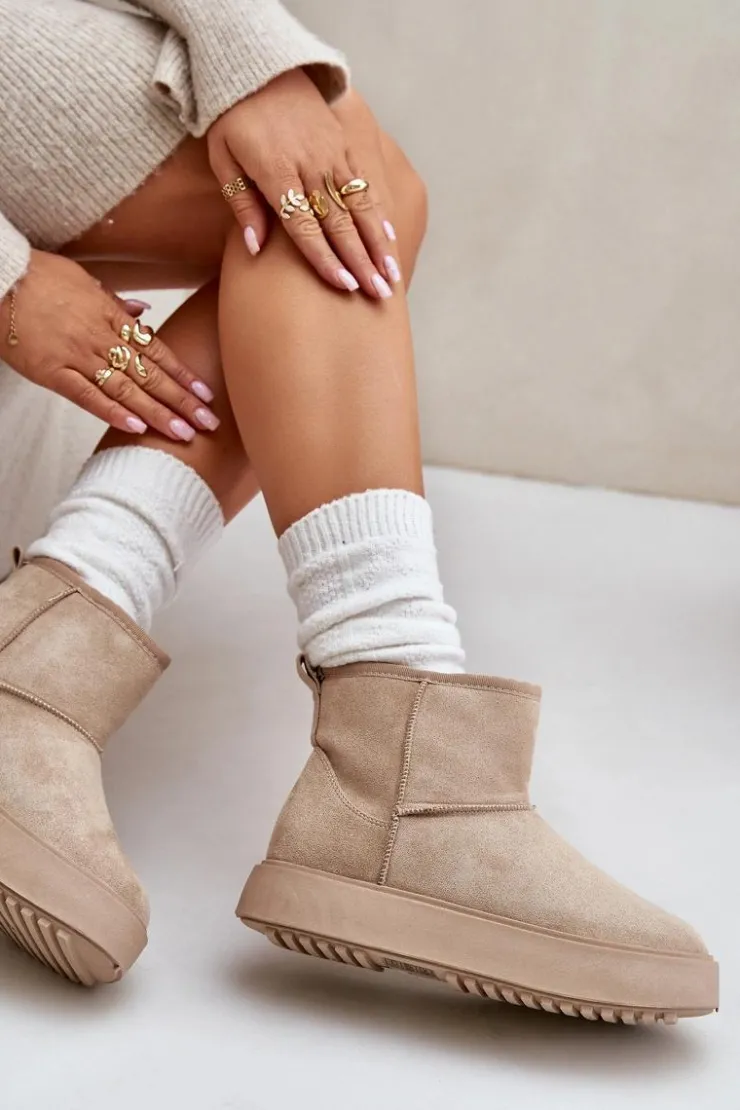 Evento Śniegowce Damskie*Damskie Śniegowce Na Platformie Z Eko Zamszu Beżowe Atteria