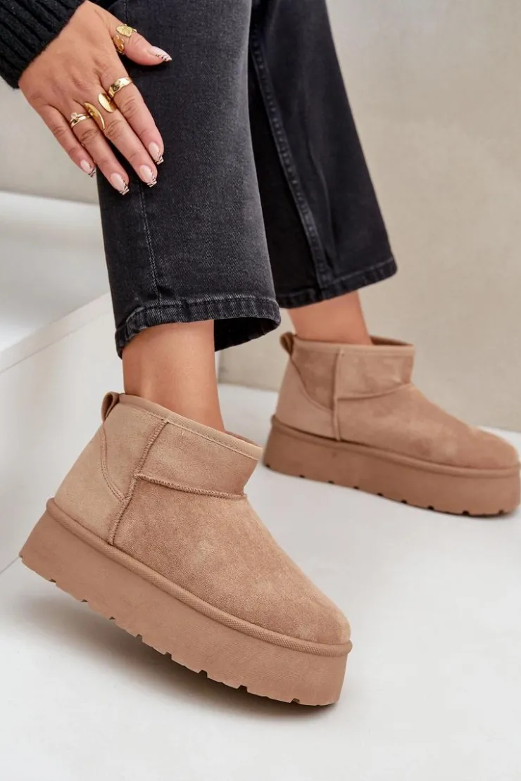 New Boto Damskie Śniegowce Na Platformie Ciemnobeżowe Ninala Beżowy