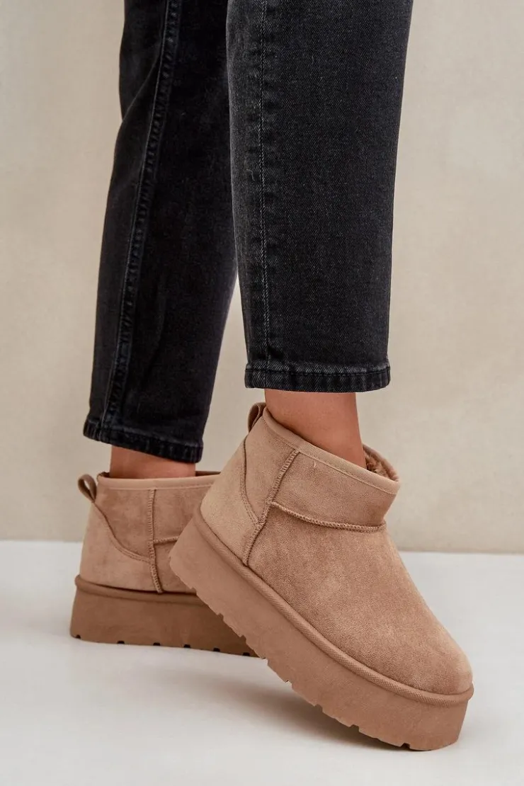 New Boto Damskie Śniegowce Na Platformie Ciemnobeżowe Ninala Beżowy