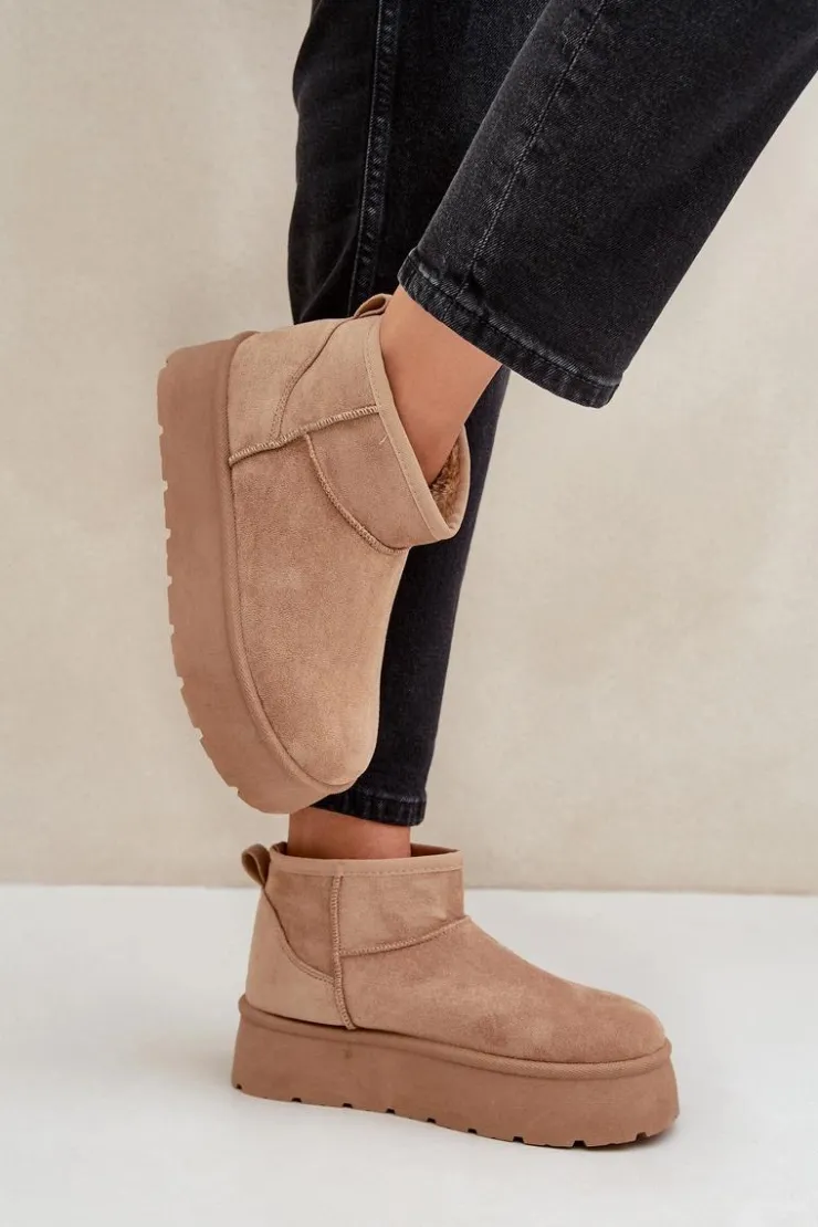 New Boto Damskie Śniegowce Na Platformie Ciemnobeżowe Ninala Beżowy