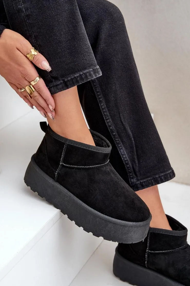 Damskie Boto Damskie Śniegowce Na Platformie Czarne Ninala