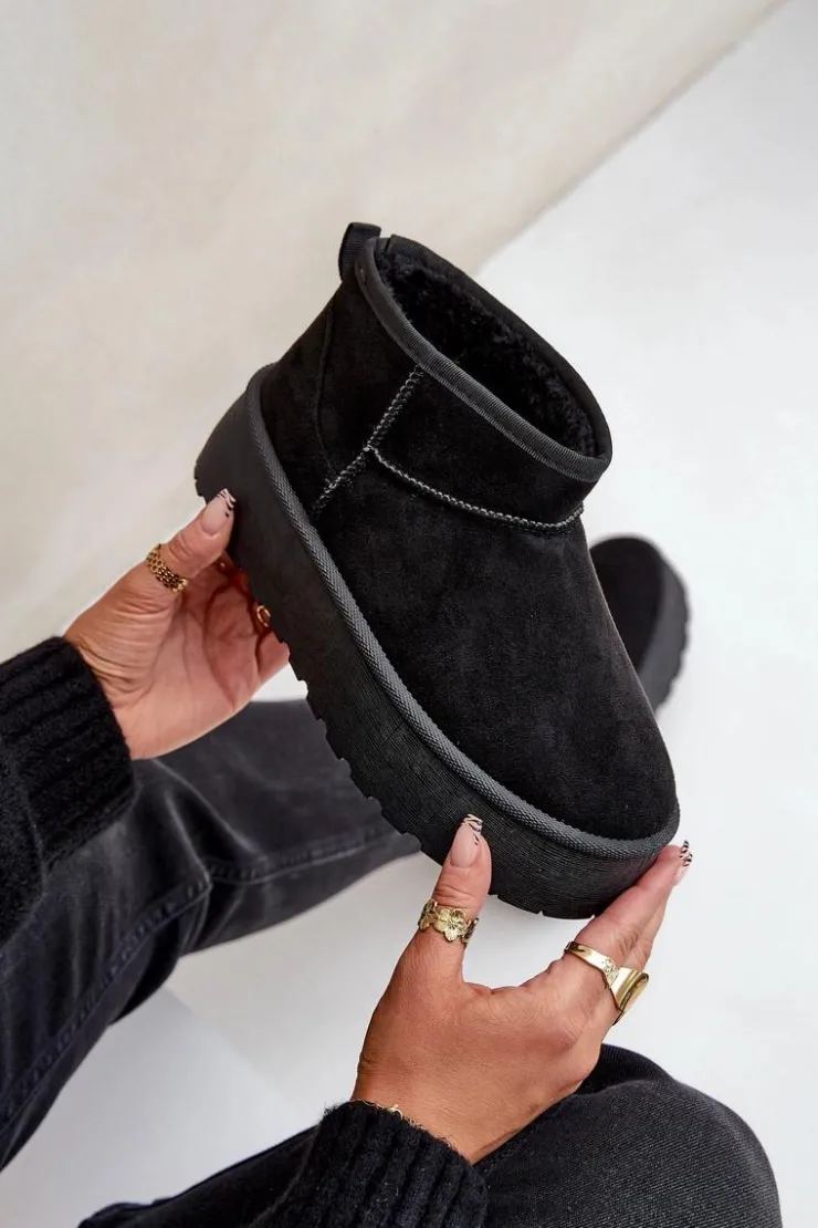 Damskie Boto Damskie Śniegowce Na Platformie Czarne Ninala