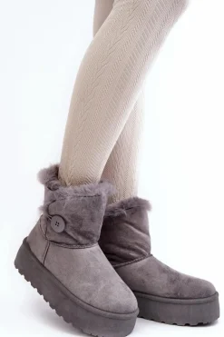 Boto Śniegowce Damskie*Damskie Śniegowce Na Platformie Z Futerkiem Szare Wikasem