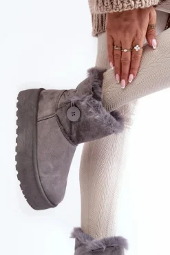 Boto Śniegowce Damskie*Damskie Śniegowce Na Platformie Z Futerkiem Szare Wikasem